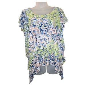 One World Wom LG Multicolor Floral Tiered Short Sleeve FairyCore Spring Easter